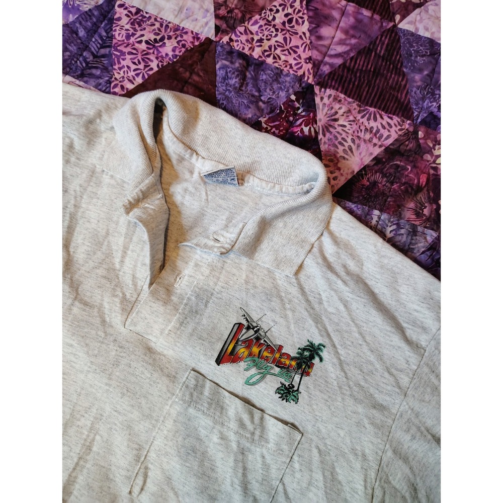 Vintage 90s Florida Beach Shirt Womens L White‎ Beach Crop-Top Collar Lakeside